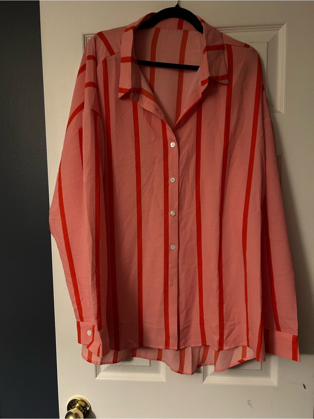 SHEIN Pink Button-Down Shirt with Red Stripes